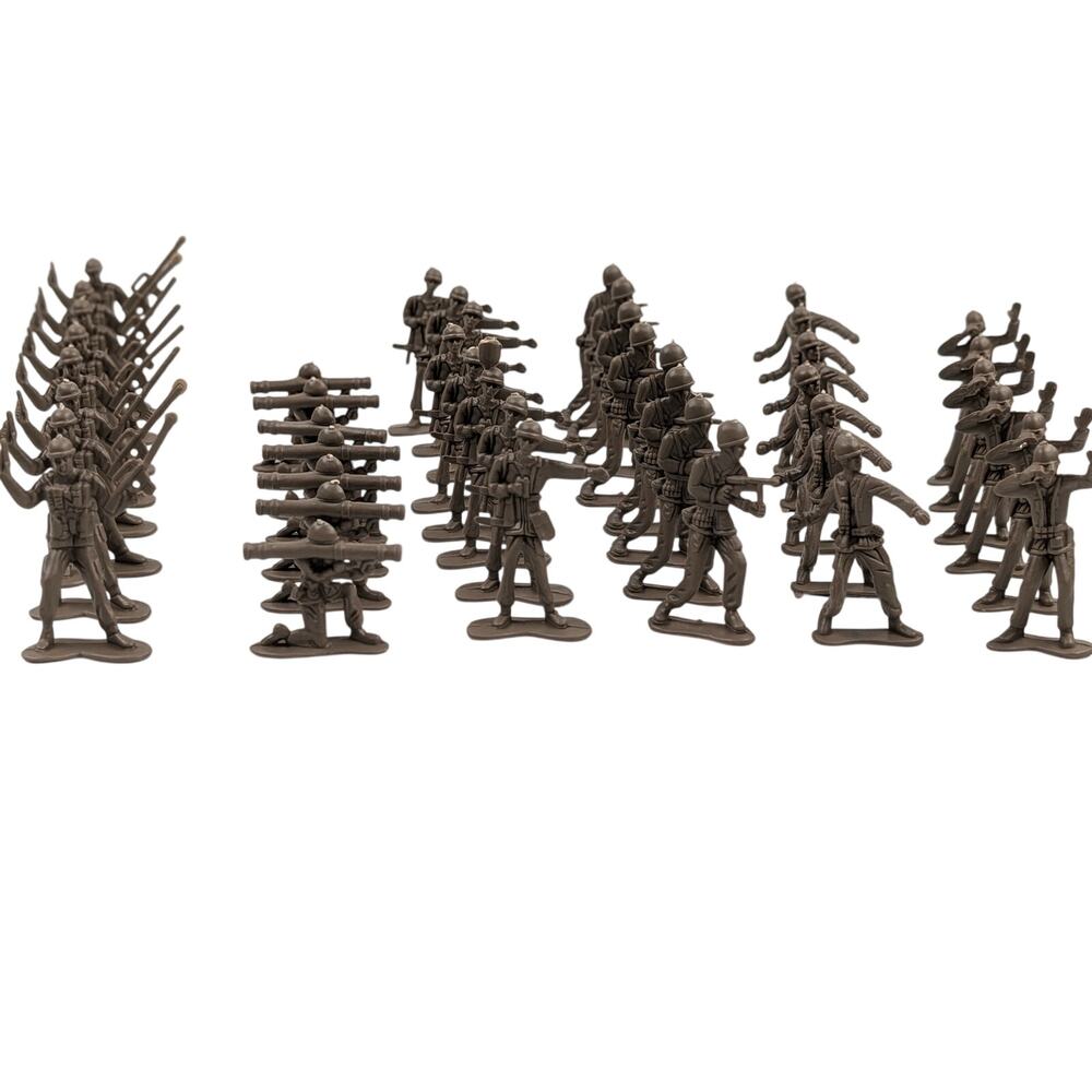 Greenbrier 4 Inch Brown Plastic Army Men Lot of 43 Toy Soldiers 6 Poses